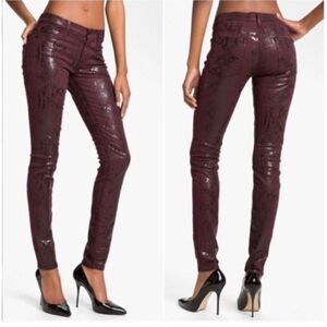 Seven For All Mankind Maroon Jeggings With Snakeskin Print Size 25